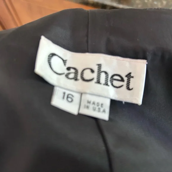 Cachet Vintage Tuxedo Contrast Princess Gown Split Front Evening Gown 16 - Picture 15 of 16